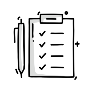 A stylized icon of a doctors clipboard and pen